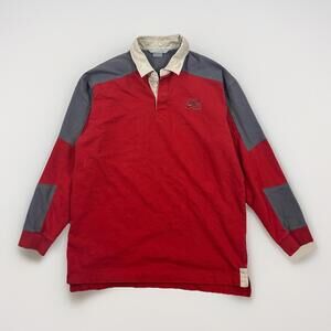 Vintage Nike Air Embroidered Red Long Sleeve Rugby Polo Shirt Size Large